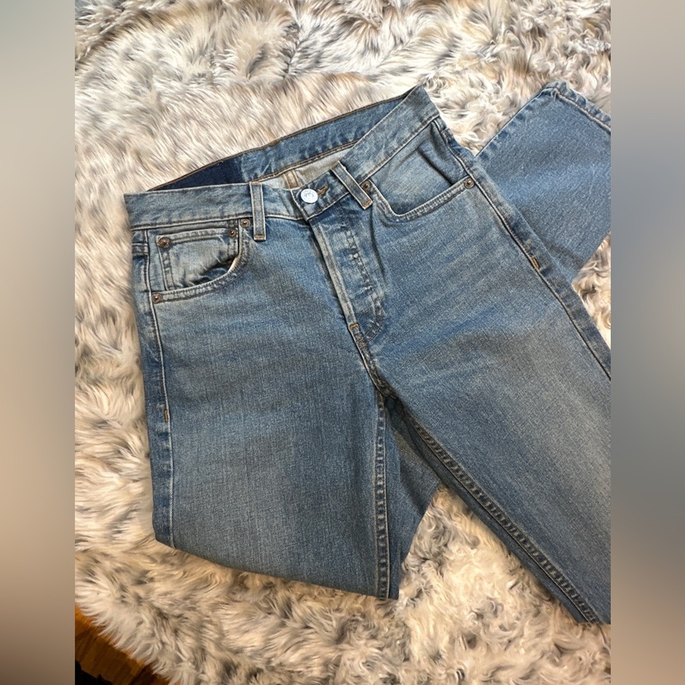 ReDone Light Blue Straight Leg Jeans Distressed Denim size 24 XS NWOT tailored - Picture 6 of 10